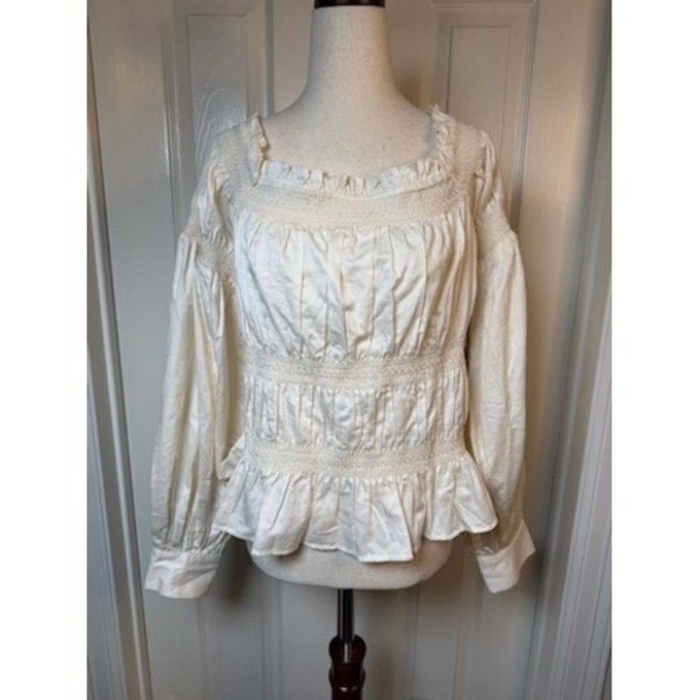Tuckernuck Cream Boho Smocked Peplum Top XXL NWT Cotton Square Neck Blouse